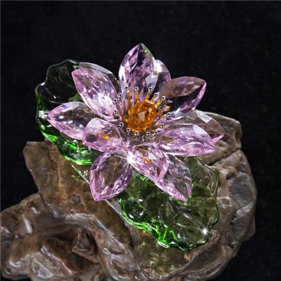 Pink Sparkle Crystal Hue Reflection Crystal Lotus Flower,Glass Home Decor - Picture 3 of 6
